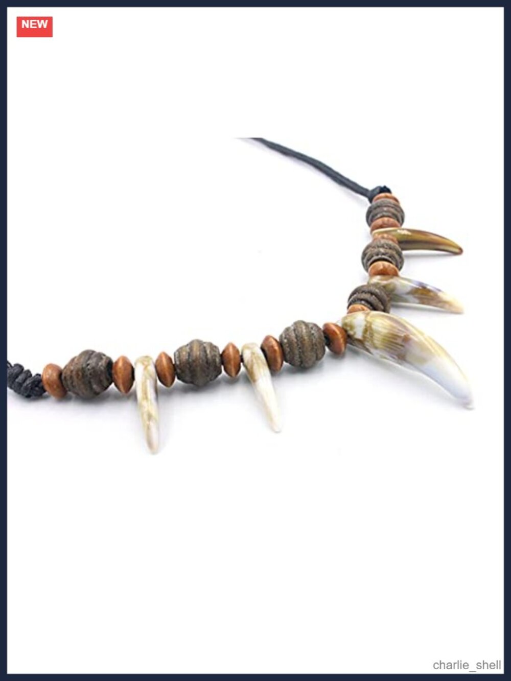 Bone Tooth Caveman Necklace Adjustable Rope Cord Men's Jewelry